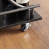 Black 2-Tier Bar Cart, Slide Bar Serving Cart, Retro Style Wine Cart for Kitchen, Beverage Cart with Wine Rack and Glass Holder, Rolling Drink Trolley