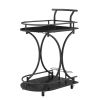 Black 2-Tier Bar Cart, Slide Bar Serving Cart, Retro Style Wine Cart for Kitchen, Beverage Cart with Wine Rack and Glass Holder, Rolling Drink Trolley