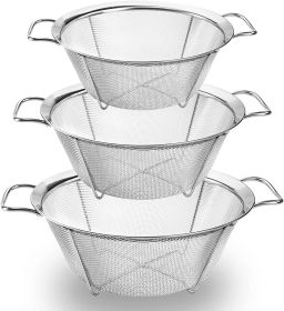 Ideal Kitchen Strainers and Colanders, Stainless Steel Mesh Strainer Basket with Handle, Stackable Mesh Footed Colander for Rinse Food, Fruit, Vegetab (Color: 11 inch)